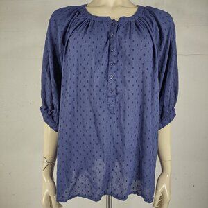 Garnet Hill blue textured long sleeve peasant top blouse ladies size XL X-Large